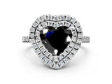 White gold Double Halo Fancy Black Heart Cut Diamond Pavé Band with Four-Prong Setting