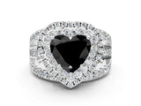 White gold Double Halo Fancy Black Heart Cut Diamond Split Shank Pave Set Ring_3