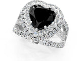 White gold Double Halo Fancy Black Heart Cut Diamond Split Shank Pave Set Ring_4