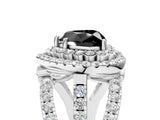 White gold Double Halo Fancy Black Heart Cut Diamond Split Shank Pave Set Ring_8