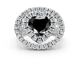 White gold Double Halo Fancy Black Heart Cut Diamond Split Shank Prong Setting Ring