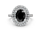 White gold Double Halo Fancy Black Oval Cut Diamond Pavé Band with Four-Prong Setting