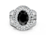 White gold Double Halo Fancy Black Oval Cut Diamond Split Shank Pave Set Ring_3