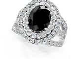 White gold Double Halo Fancy Black Oval Cut Diamond Split Shank Pave Set Ring_4