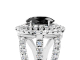 White gold Double Halo Fancy Black Oval Cut Diamond Split Shank Pave Set Ring_8