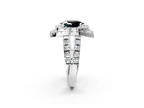 White gold Double Halo Fancy Black Oval Cut Diamond Split Shank Prong Setting Ring_2
