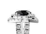 White gold Double Halo Fancy Black Oval Cut Diamond Split Shank Prong Setting Ring_5