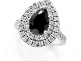 White gold Double Halo Fancy Black Pear Cut Diamond Pavé Band with Four-Prong Setting_1