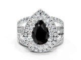 White gold Double Halo Fancy Black Pear Cut Diamond Split Shank Pave Set Ring_3