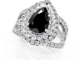 White gold Double Halo Fancy Black Pear Cut Diamond Split Shank Pave Set Ring_4