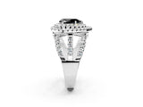 White gold Double Halo Fancy Black Pear Cut Diamond Split Shank Pave Set Ring_5