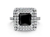 White gold Double Halo Fancy Black Princess Cut Diamond Pavé Band with Four-Prong Setting_12