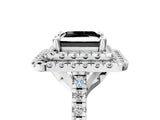 White gold Double Halo Fancy Black Princess Cut Diamond Pavé Band with Four-Prong Setting_17