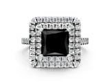 White gold Double Halo Fancy Black Princess Cut Diamond Pavé Band with Four-Prong Setting_24