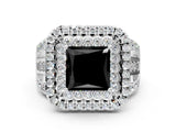 White gold Double Halo Fancy Black Princess Cut Diamond Split Shank Pave Set Ring_3