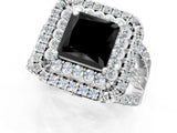 White gold Double Halo Fancy Black Princess Cut Diamond Split Shank Pave Set Ring_4