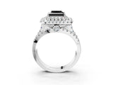 White gold Double Halo Fancy Black Princess Cut Diamond Split Shank Pave Set Ring_6