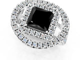 White gold Double Halo Fancy Black Princess Cut Diamond Split Shank Prong Setting Ring_1