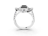 White gold Double Halo Fancy Black Princess Cut Diamond Split Shank Prong Setting Ring_3