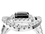 White gold Double Halo Fancy Black Princess Cut Diamond Split Shank Prong Setting Ring_4