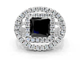 White gold Double Halo Fancy Black Princess Cut Diamond Split Shank Prong Setting Ring