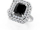 White gold Double Halo Fancy Black Radiant Cut Diamond Pavé Band with Four-Prong Setting_1