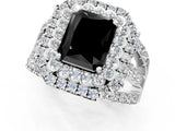 White gold Double Halo Fancy Black Radiant Cut Diamond Split Shank Pave Set Ring_4