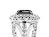 White gold Double Halo Fancy Black Radiant Cut Diamond Split Shank Pave Set Ring_8