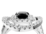 White gold Double Halo Fancy Black Radiant Cut Diamond Split Shank Prong Setting Ring_4