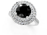 White gold Double Halo Fancy Black Round Cut Diamond Pavé Band with Four-Prong Setting_1