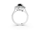 White gold Double Halo Fancy Black Round Cut Diamond Pavé Band with Four-Prong Setting_3