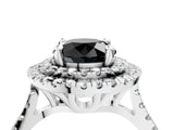 White gold Double Halo Fancy Black Round Cut Diamond Pavé Band with Four-Prong Setting_4