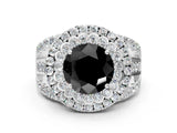 White gold Double Halo Fancy Black Round Cut Diamond Split Shank Pave Set Ring_3