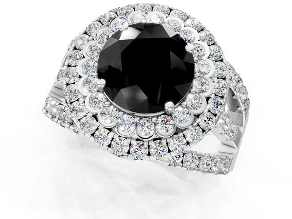 Platinum Round Scalloped Double Halo Engagement Ring Setting for Black Center