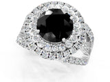 White gold Double Halo Fancy Black Round Cut Diamond Split Shank Pave Set Ring_4