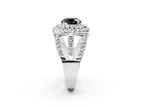 Platinum Round Scalloped Double Halo Engagement Ring Setting for Black Center
