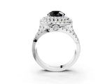 White gold Double Halo Fancy Black Round Cut Diamond Split Shank Pave Set Ring_6