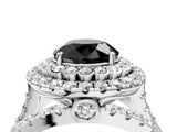 White gold Double Halo Fancy Black Round Cut Diamond Split Shank Pave Set Ring_7