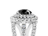 White gold Double Halo Fancy Black Round Cut Diamond Split Shank Pave Set Ring_8