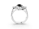White gold Double Halo Fancy Black Round Cut Diamond Split Shank Prong Setting Ring_3
