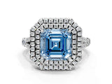 White gold Double Halo Fancy Blue Asscher Cut Diamond Split Shank Engagement Ring with Four-Prong Setting_3