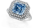 White gold Double Halo Fancy Blue Asscher Cut Diamond Split Shank Engagement Ring with Four-Prong Setting_4