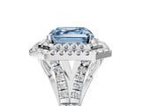 White gold Double Halo Fancy Blue Asscher Cut Diamond Split Shank Engagement Ring with Four-Prong Setting_8