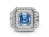 White gold Double Halo Fancy Blue Asscher Cut Diamond Split Shank Pave Set Ring_3