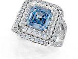 White gold Double Halo Fancy Blue Asscher Cut Diamond Split Shank Pave Set Ring_4
