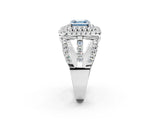 White gold Double Halo Fancy Blue Asscher Cut Diamond Split Shank Pave Set Ring_5