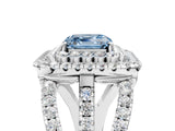 White gold Double Halo Fancy Blue Asscher Cut Diamond Split Shank Pave Set Ring_8