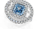 White gold Double Halo Fancy Blue Asscher Cut Diamond Split Shank Prong Setting Ring_1
