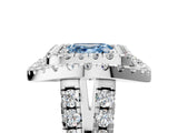 White gold Double Halo Fancy Blue Asscher Cut Diamond Split Shank Prong Setting Ring_5