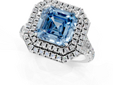 White gold Double Halo Fancy Blue Asscher  Cut Diamond Split Shank Ring with Four Prong Setting_1